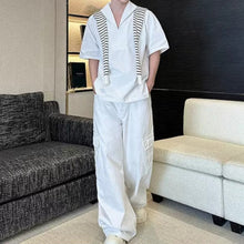 Load image into Gallery viewer, Striped Short-Sleeve Shirt with Shawl Detail
