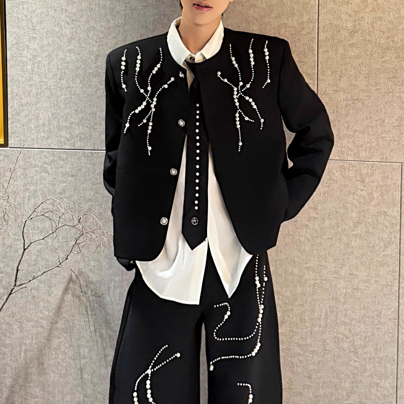 Beaded Shoulder Pad Suit Jacket