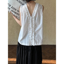 Load image into Gallery viewer, Women's Ruffle Trim Petal Collar Sleeveless Blouse
