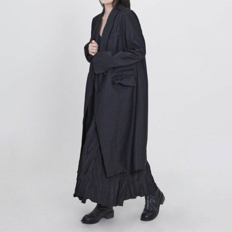 Dark Single-breasted Mid-length Suit Jacket