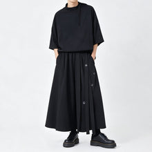 Load image into Gallery viewer, Japanese Loose Half Sleeve T-shirt High-waist Patchwork Wide-leg Skirt-pants Two-piece Set
