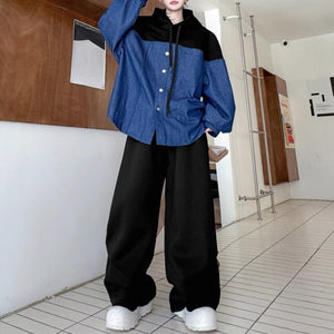 Contrast Color Stitching Hooded Drawstring Shirt Casual Sweatpants Two-piece Set
