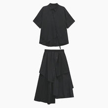 Load image into Gallery viewer, Irregular Loose Solid Color Shirt Elastic Waist Skirt
