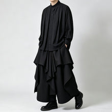 Load image into Gallery viewer, Japanese Asymmetrical Layered Ruffle Fluid Draped Wide-leg Skirt-pants
