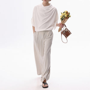 Stacked Collar Loose Solid Color T-shirt