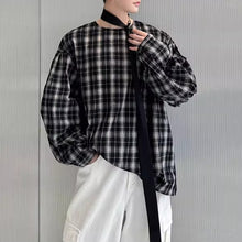 Load image into Gallery viewer, Oversized Collarless Plaid Loose Shirt
