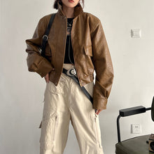 Load image into Gallery viewer, Short Vintage Leather Jacket
