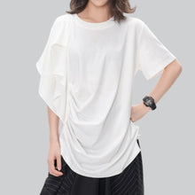 Load image into Gallery viewer, Women's Asymmetric Pleated Hem Draped T-shirt
