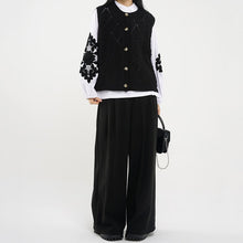 Load image into Gallery viewer, Round Neck Diamond Knitted Cardigan Vest
