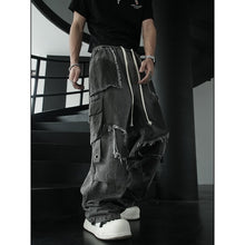 Load image into Gallery viewer, Frayed-edge Black-dyed Metallic Patchwork Jeans
