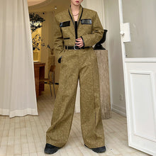 Load image into Gallery viewer, Contrast Color Patchwork Leather Short Suit Jacket Casual Wide Leg Pants Two-piece Suit
