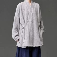 Load image into Gallery viewer, Loose Woolen Cross Front Hanfu Kimono Coat
