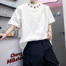 Load image into Gallery viewer, Round Neck Loose T-shirt with Handmade Beaded Decoration
