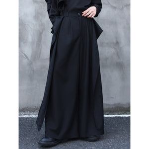 Deconstructed Ribbon Straight Wide-Leg Trouser Culottes