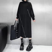 Load image into Gallery viewer, Mid-length High-neck Diagonal Zipper Loose Long Dress

