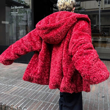Load image into Gallery viewer, Christmas Red Hooded Lambswool Eco-friendly Faux Fur Coat
