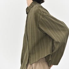 Load image into Gallery viewer, Women’s Striped Slanted Placket Irregular Hem Shirt
