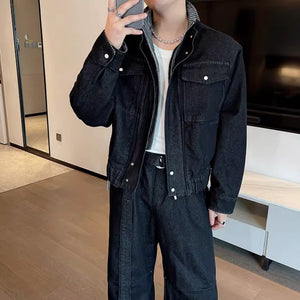 American Retro Washed Denim Jacket Machete Trousers Two-piece Suit