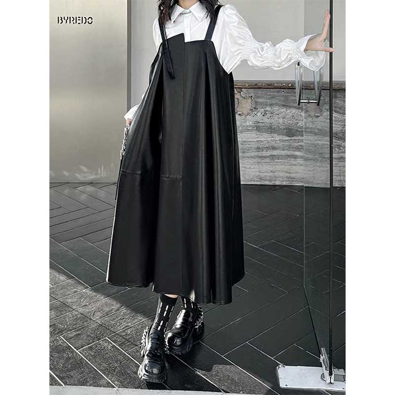 PU Leather Suspender Dress