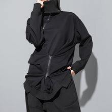 Load image into Gallery viewer, Stand Collar Zipper Loose Irregular Sweatshirt
