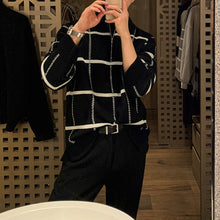 Load image into Gallery viewer, Retro Lapel Plaid Loose Casual Sweater
