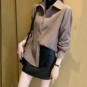 Spring and Autumn Thickened Solid Color Loose Shirt