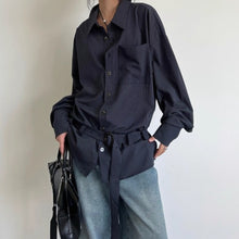 Load image into Gallery viewer, Casual Vertical Striped Loose Belted Shirt
