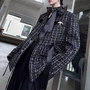 Vintage Tweed Ribbon Stand Collar Jacket