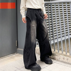 Washed Distressed Patchwork Deconstructed Jeans