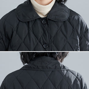 Loose Mid-length Diamond-patterned Coat