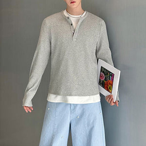 Cotton Half-open Collar Three-button Bottoming Shirt