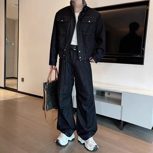American Retro Washed Denim Jacket Machete Trousers Two-piece Suit