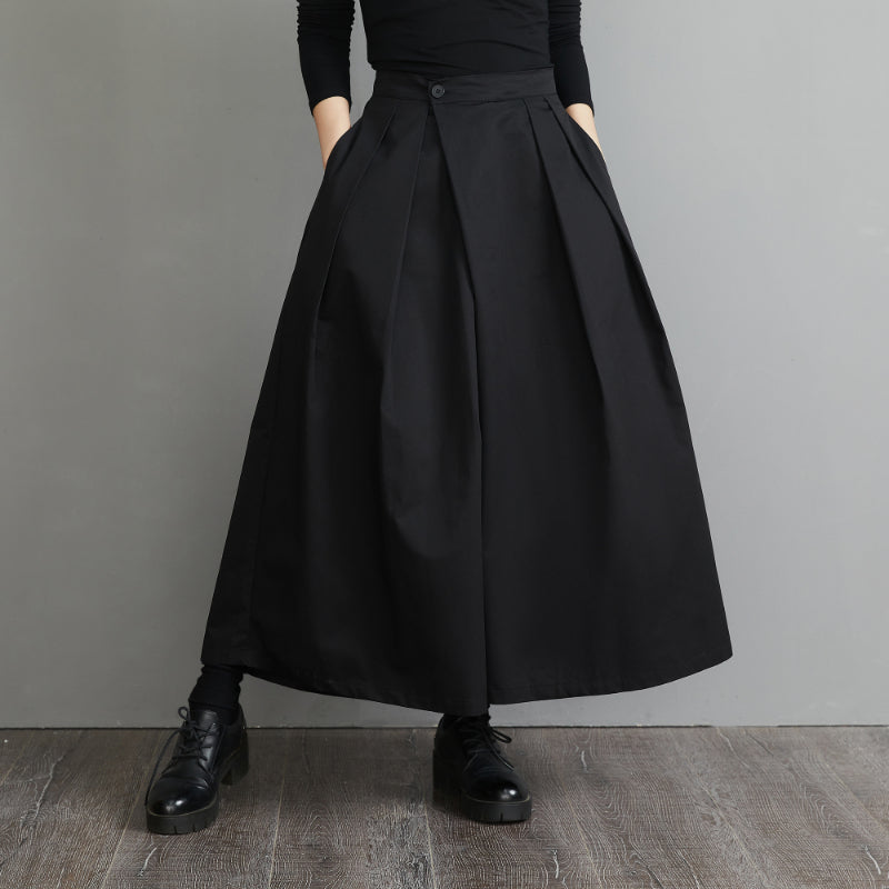 Wide Leg Black Double Pleat Pants