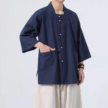 Load image into Gallery viewer, Cotton Three Quarter Sleeve Zen Cardigan Shirt
