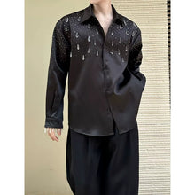 Load image into Gallery viewer, Rhinestone Crystal Pendant Satin Lapel Loose Long Sleeve Shirt
