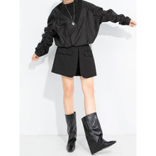 Load image into Gallery viewer, Women's Ruched Sleeve Paneled Drawstring Hem Batwing Long Sleeve Top
