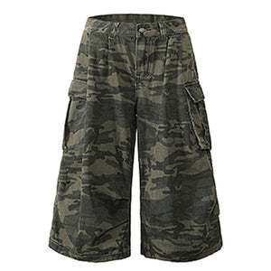 American Camouflage Multi-pocket Loose Cropped Shorts