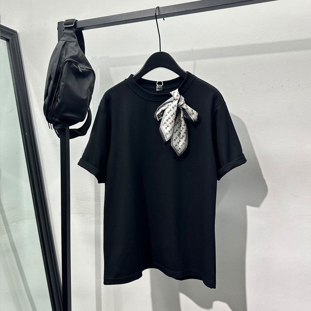 Bow Scarf Loose Casual T-shirt