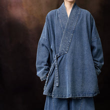 Load image into Gallery viewer, Women's Heavyweight Loose Cross Front Denim Kimono Cardigan Lantern Pants Two-piece Set
