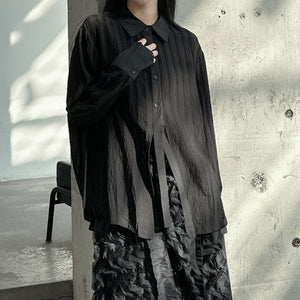 Striped Textured Loose Long-sleeved Shirt