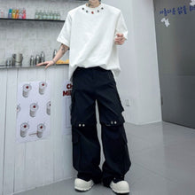Load image into Gallery viewer, Round Neck Loose T-shirt with Handmade Beaded Decoration
