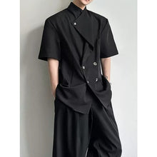 Load image into Gallery viewer, Asymmetrical Shoulder Pad Design Short-Sleeve Shirt
