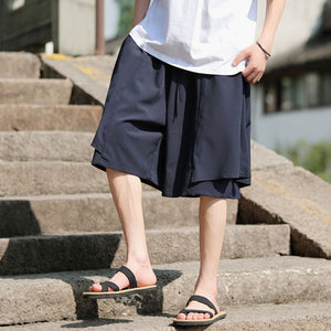 Ice Silk Loose Fake Two-piece Wide-leg Shorts