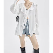 Load image into Gallery viewer, Large Ruffled V-neck And Tie-up Loose Shirt
