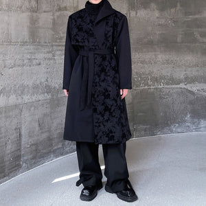 Winter Woolen Jacquard Stitching Stand Collar Trench Coat