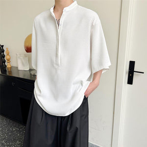 Waffle Collar Loose Half Sleeve Shirt