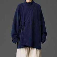 Load image into Gallery viewer, Corduroy Curved Collar Diagonal Placket Loose Hanfu Cardigan
