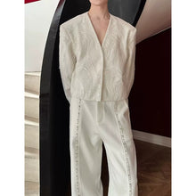 Load image into Gallery viewer, Handmade Embroidered Sequin Collarless Deep V Neck Blazer

