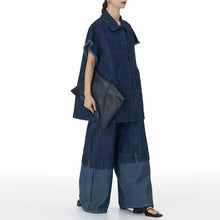 Load image into Gallery viewer, Square Neck Raw Edge Denim Vest Patchwork Jeans Two-Piece Set
