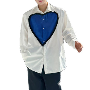Casual Blue Heart Patchwork Shirt